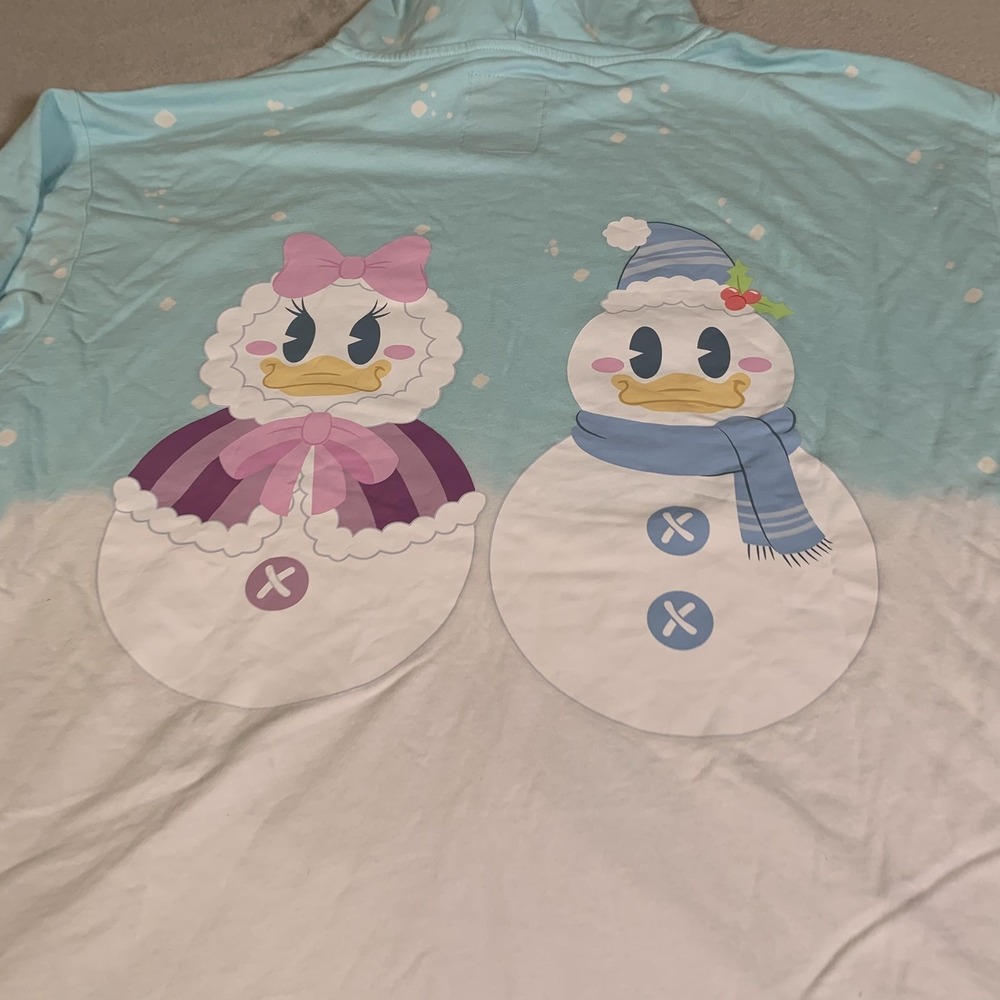 Loungefly Hoodie Womens 2X Blue Mickey Minnie Daisy Donald Snowman Holiday NEW - Picture 16 of 16